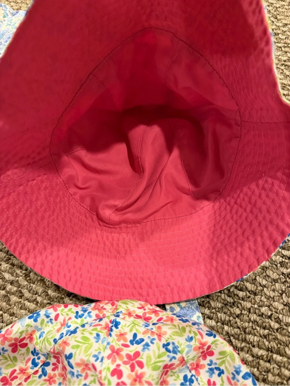 New Kids Floral Sun Hats (3) Reversible Pink Floral Fits Sizes Infant - 5T